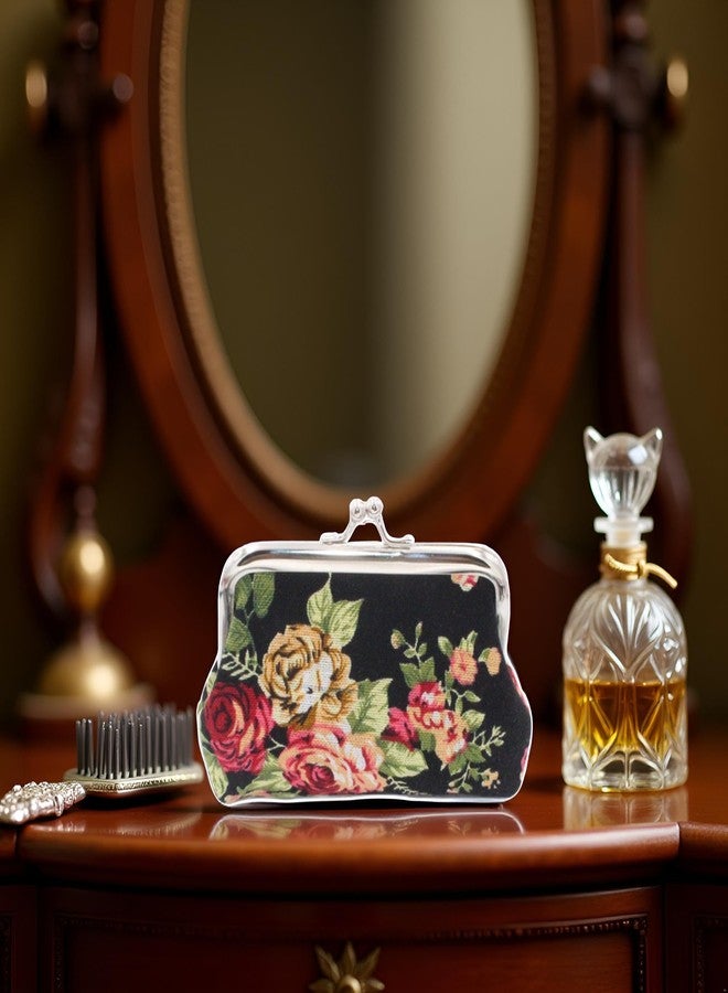 Qintreesify Cute Black Floral Buckle Coin Purses Vintage Pouch Kiss-lock Change Purse Wallets Wallets, Card Cases and Money Organizers Accessories(9cmX7cm) - Image 4